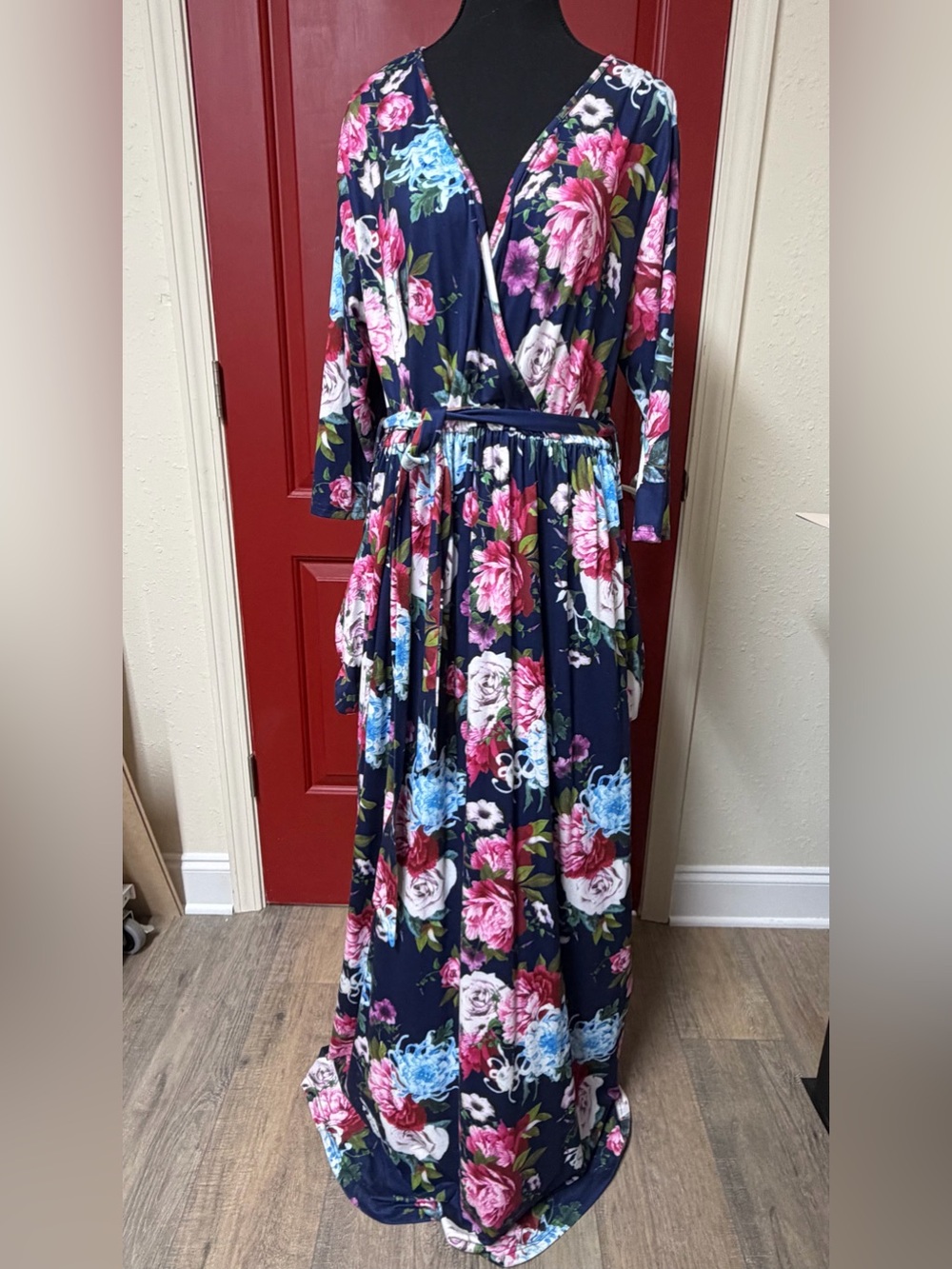 Floral Navy Wrap Maxi Dress - Elegant Women's Maxi